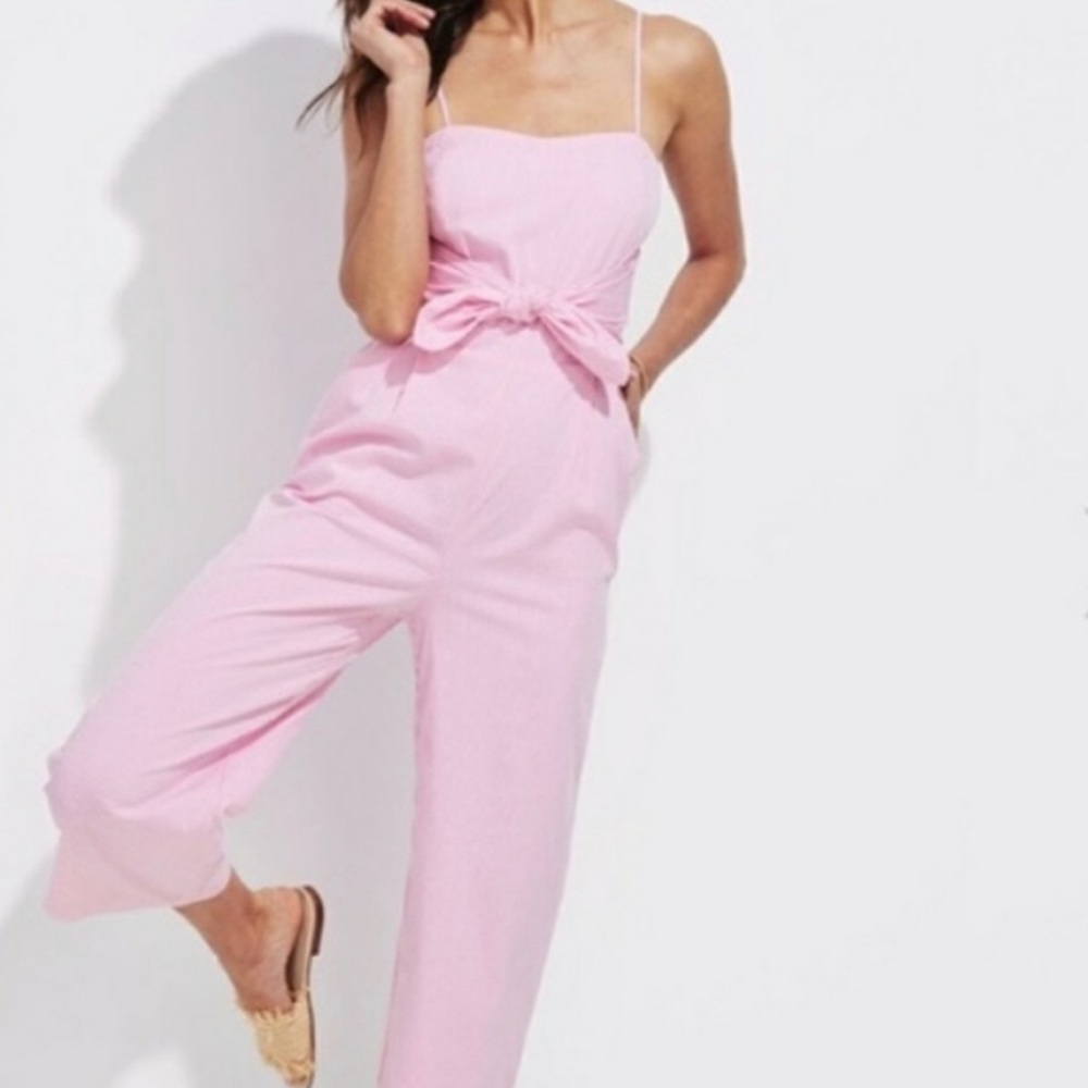 Vineyard Vines Seersucker Jumpsuit Pink/White Stripe Size 8
